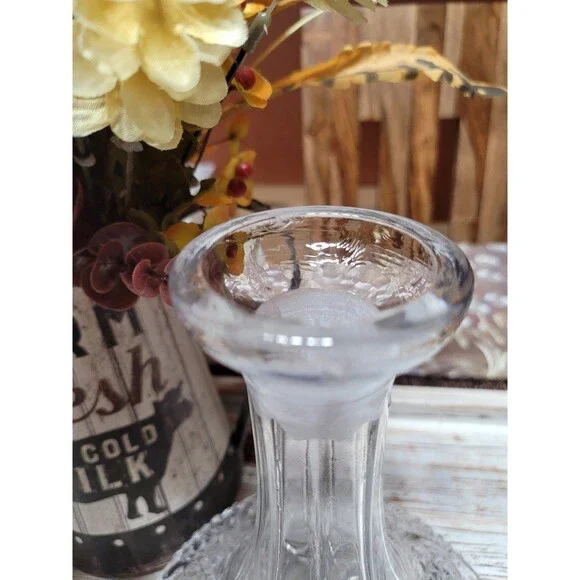 Ship Decanter Hand Etch Pressed Glass Bottle Pinwheel Decorated Stopper Rogaska Decor